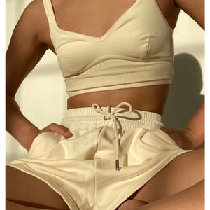 FOR LOVE &‎ LEMONS Cream Light Yellow Morgan Sweat Shorts NWT S